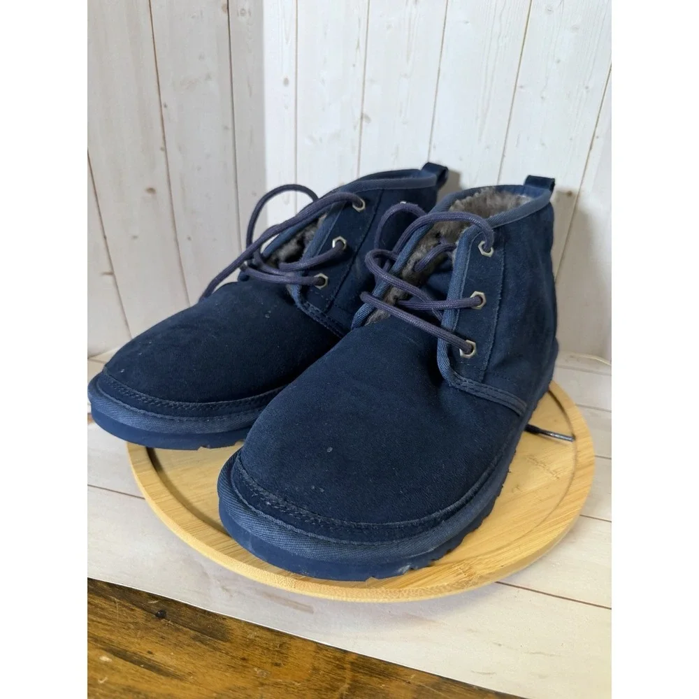 UGG Neumel Boots Mens Size 9 Blue Suede Shearling Chukka Ankle Lace Up